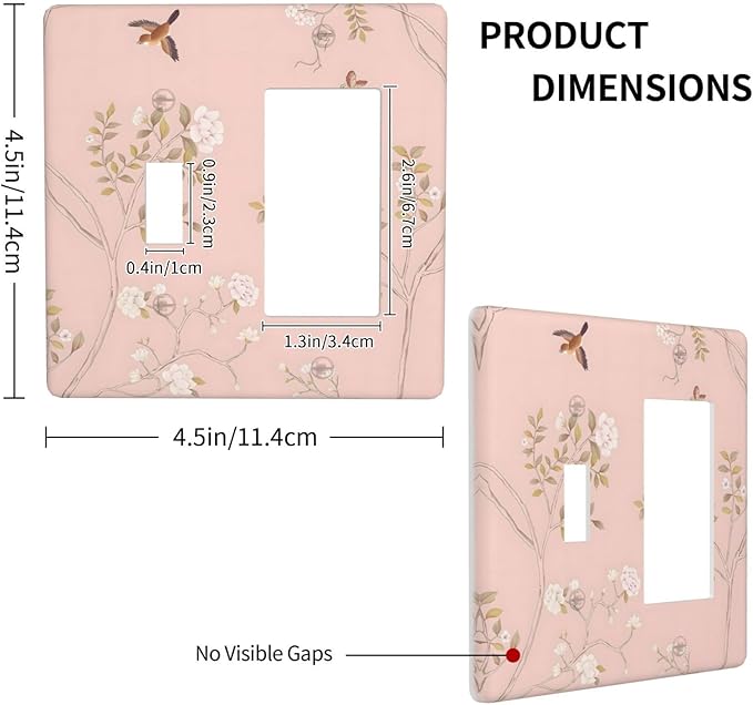 Pink Background Flowers Bird Butterflies Floral Outlet Covers 1 Toggle 1 Rocker Combination Decorative Wall Plate Electrical Switch Plates Light Switch Cover Plate for Bedroom Living Room Decor