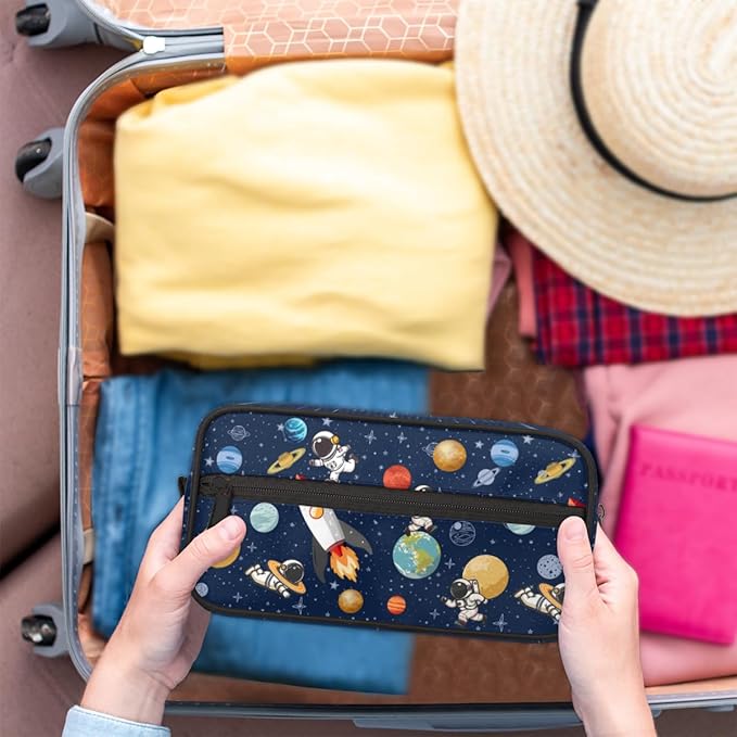 Kids Toiletry Bag for Boys Girls, Space Theme Travel Toiletry Bag Hanging Dopp Kit Cosmetic Bag Makeup Bag Shower Shaving Bag for Toiletries Accessories
