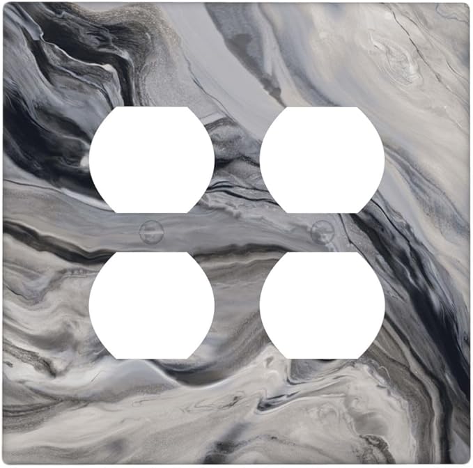 Grey And White Marble Abstract Art Print Outlet Covers 2 Gang Double Duplex Decorative Light Switch Covers Electrical Wallplates Socket Faceplate for Bathroom Kitchen Decor