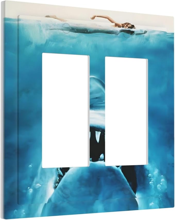 Swimming Woman Funny Shark Blue Ocean Decorative Outlet Covers 2 Gang Double GFCI Rocker Electrical Wall Panels Light Switch Cover Plate for Kids Room Bedroom Decor
