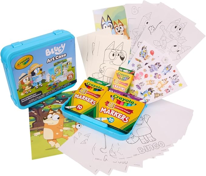 Crayola Bluey Create & Color Art Case (75+ Pcs), Bluey Coloring Pages, Stickers & Markers, Kids Art Kit with Storage Case, Ages 5+