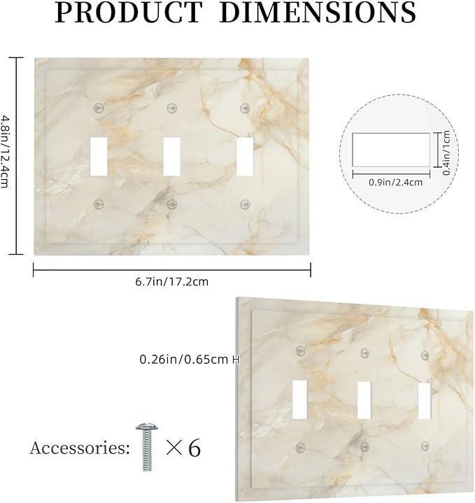 Light Switch Cover Plate Beige Gold Marble Abstraction Morden Art 3 Gang Triple Toggle Decorative Switch Plates Wall Plates Electrical Switchplate Faceplate for Kitchen Bathroom Decor