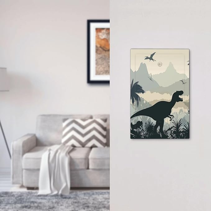 Light Switch Cover Plate Prehistoric World Dinosaur Cartoon Fores 1 Gang No Device Blank Electrical Wall Plates Faceplate Decorative Switch Plate for Kids Room Nursery Decor