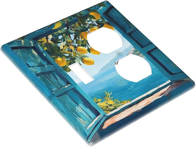 Window View Coastal Lemon Tree Mediterranean Landscape Wallplates 1 Toggle 1 Duplex Switch Plate Electrical GFCI Faceplate Decorative Light Switch Covers for Bedroom Living Room Decor