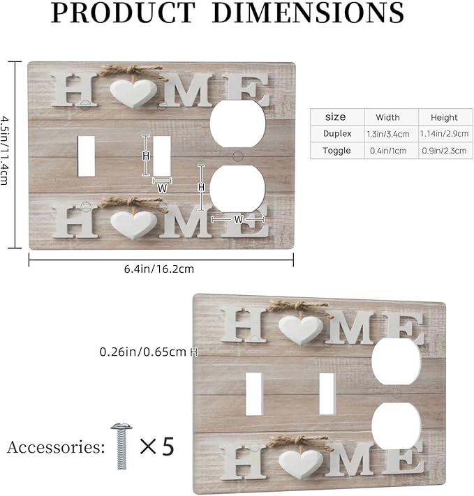 Farm Country Love Home Wood Print 3-Gang 2-Toggle 1-Duplex Receptacle Combination Light Switch Decorative Triple Combo Device Switches/Rocker Outlet Covers and Wall Plate