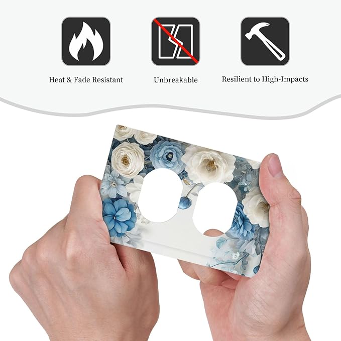 Decorative Outlet Covers Blue Rose White Flowers Rustic Floral 1 Gang Duplex Light Switch Cover Plate Wall Plates for Electrical Outlets Electrical Switchplate Face Plate