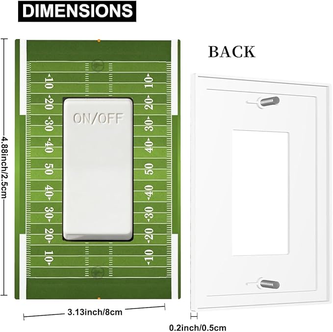 Football Field Single Rocker Switch Cover - 1-Gang Standard US Size Game Day Gridiron Light Switch Covers, Vintage Football Design for Boys Room Decor