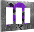 Purple Butterfly Rose Flower 3 Gang Triple Rocker/Decor Light Switch Wall Plate Cover Decorative Electrical Faceplate For Girls Room Bedroom Decorate Screwless 6.57" x 4.65