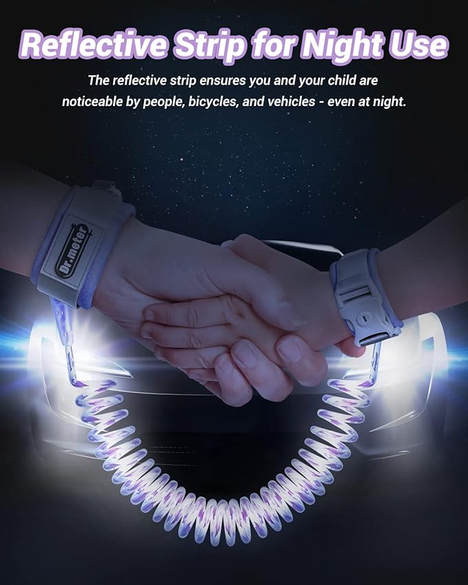 Dr.meter Kids Leash for Toddler, Reflective Anti Lost Wrist Link with Key & Lock, 8.2ft Safety Wristband Child Walking Harness for Supermarket Mall Airport Amusement Park Zoo Travel, Purple