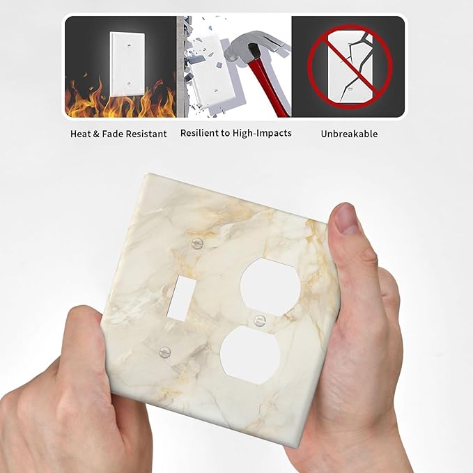 Outlet Covers Beige Gold Marble Abstraction Morden Art 2 Gang Decorative Switch Plates 1 Toggle Duplex Combo Light Switch Cover GFCI Socket Cover WallPlates for Kitchen Bathroom Decor