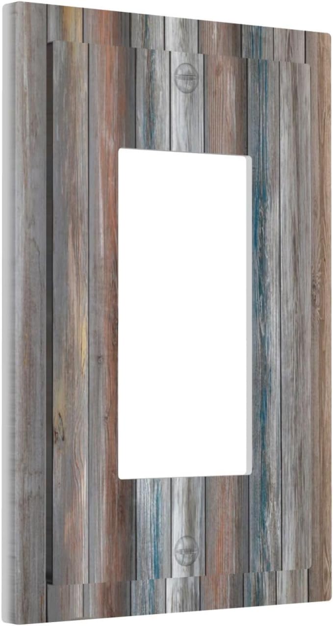 Outlet Covers Vintage Blue Grey Wood Plank 1 Gang Wall Plate Single Rocker Light Switch Cover Rustic Country Decorative GFCI Receptacle Cover Electrical Switchplate for Farmhouse Home Decor