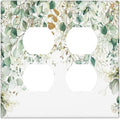 Gold Green Eucalyptus Leaves Plants Flowers Floral Outlet Covers 2 Gang Double Duplex Decorative Light Switch Covers Electrical Wallplates Socket Faceplate for Bedroom Living Room Decor