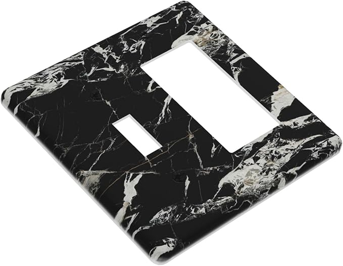 Black Marble Patterns Low Key Luxurious Outlet Covers 1 Toggle 1 Rocker Combination Decorative Wall Plate Electrical Switch Plates Light Switch Cover Plate for Bathroom Kitchen Decor