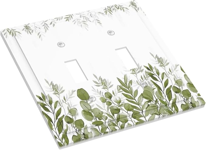 Green Eucalyptus Plant Leaves Vine Decorative Switch Plates 2 Gang Double Toggle Outlet Light Switch Cover Wall Plate Electrical Faceplate for Bed Room Living Room Decor