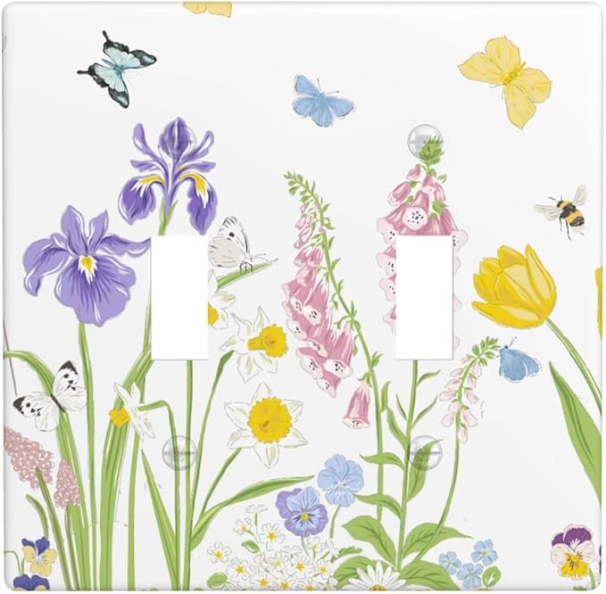 Flower Butterfly Double Light Switch Cover Plates Decorative 2 Gang Wall Plate Double Toggle Lightswitch Cover