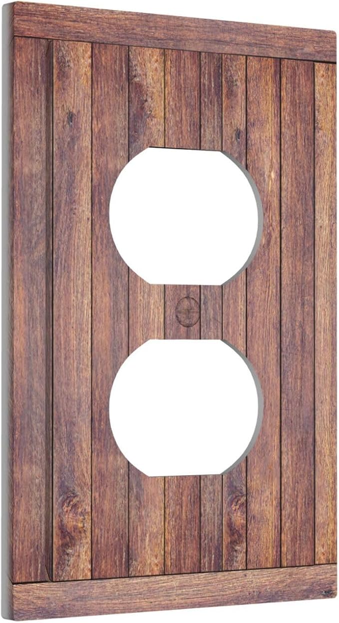 Decorative Outlet Covers with Wood Texture Rustic Vertical Planks Brown Design 1 Gang Duplex Light Switch Cover Plate Unique Wall Plates Switchplate Cover Vintage Aesthetic Kitchen/Bedroom