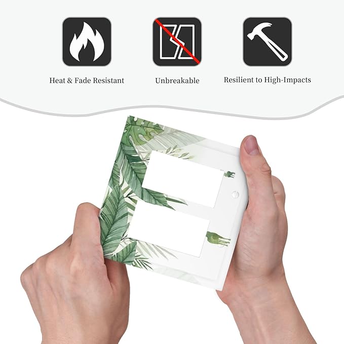 Deer Banana Leaves Palm Trees Green Plants Decorative Outlet Covers 2 Gang Double GFCI Rocker Electrical Wall Panels Light Switch Cover Plate for Bed Room Living Room Decor
