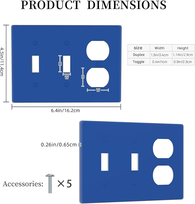 Decorative Royal Blue 3 Gang 2 Toggle 1 Duplex Combination Light Switch Covers, Navy Three Gang Triple Toggle Electrical Combo Toggle/Receptacle Outlet Switch Face Wall Plate Covers
