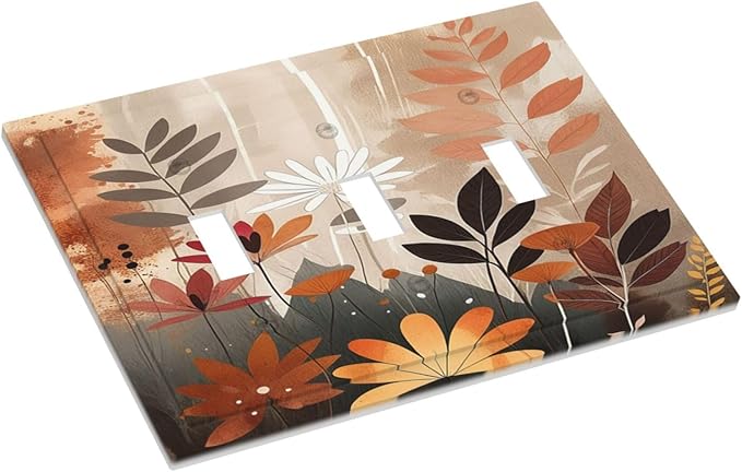 Boho Minimalist Vintage Wildflowers Plant Floral Art Watercolor Decorative Switch Plates 3 Gang Wall Plate Faceplate Electrical Wall Panels Triple Toggle Light Switch Cover for Bedroom Living Room