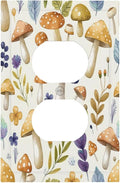 Boho Watercolor Mushroom Flowers Leaf Colorful Floral Outlet Covers 1 Gang Duplex Light Switch Cover Decorative Switch Plates Electrical Receptacle Faceplate Wall Plate for Kids Room Nursery Decor