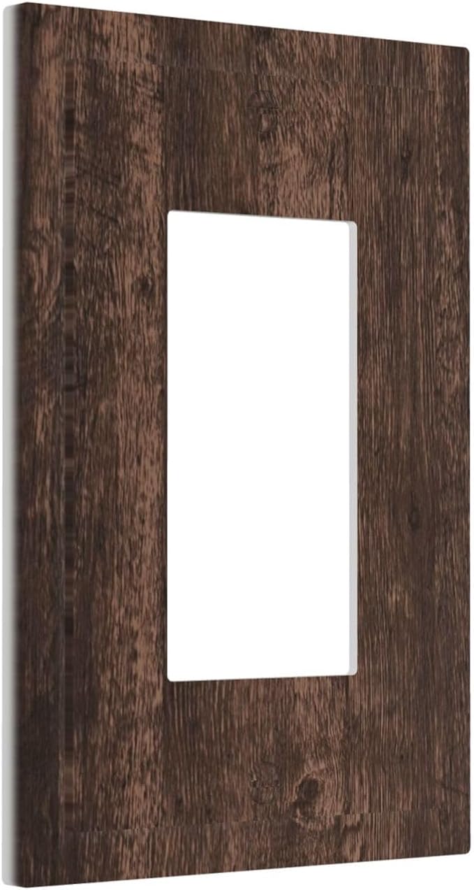 Brown Dark Wood Plank Rustic Vintage Print Decorative Outlet Covers 1 Gang Single Rocker Light Switch Cover Plate Wall Plates GFCI Faceplate for Farmhouse Home Decor