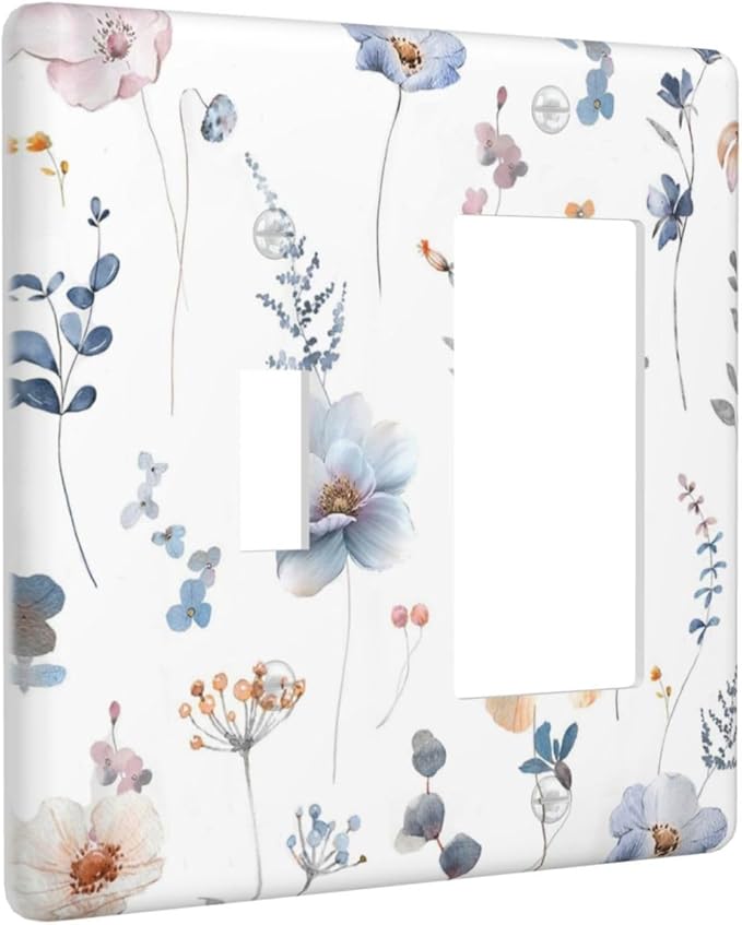 Wildflowers Plant Leaves Floral Berry Outlet Covers 1 Toggle 1 Rocker Combination Decorative Wall Plate Electrical Switch Plates Light Switch Cover Plate for Bed Room Living Room Decor
