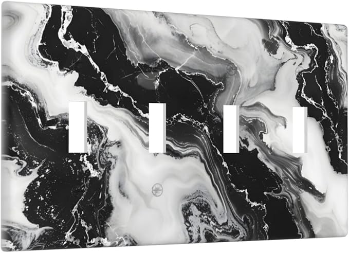 Ink Painting Marble Black White Abstract Luxurious Print Light Switch Covers Quad Toggle Electrical Faceplate 4 Gang Wall Plate Decorative Switch Plates Cover for Kitchen Office Decor