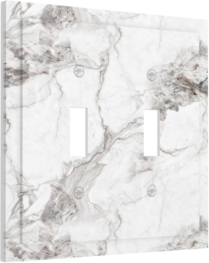 White And Gray Marble Patterns Texture Abstract Print Decorative Switch Plates 2 Gang Double Toggle Outlet Light Switch Cover Wall Plate Electrical Faceplate for Bathroom Kitchen Decor