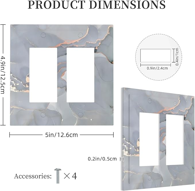 Gray And Gold Marble Abstract Luxury Print Decorative Outlet Covers 2 Gang Double GFCI Rocker Electrical Wall Panels Light Switch Cover Plate for Bathroom Kitchen Bedroom Decor