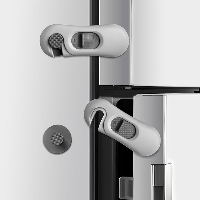 5-Pack Child Proof Refrigerator Lock with 3M Adhesive, Baby Child Safety Cabinet Locks, Kids Safety Fridge Locks for Oven Drawers Freezer Door Latches- Grey