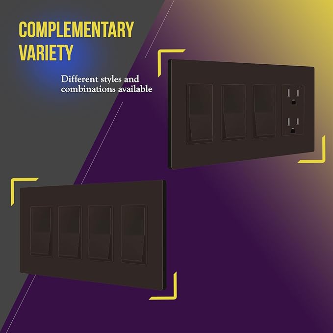 ENERLITES Screwless Decorator Wall Plate Child Safe Outlet Cover, Size 4-Gang 4.68" H x 8.30" L, Unbreakable Polycarbonate Thermoplastic, SI8834-BR, Glossy, Brown