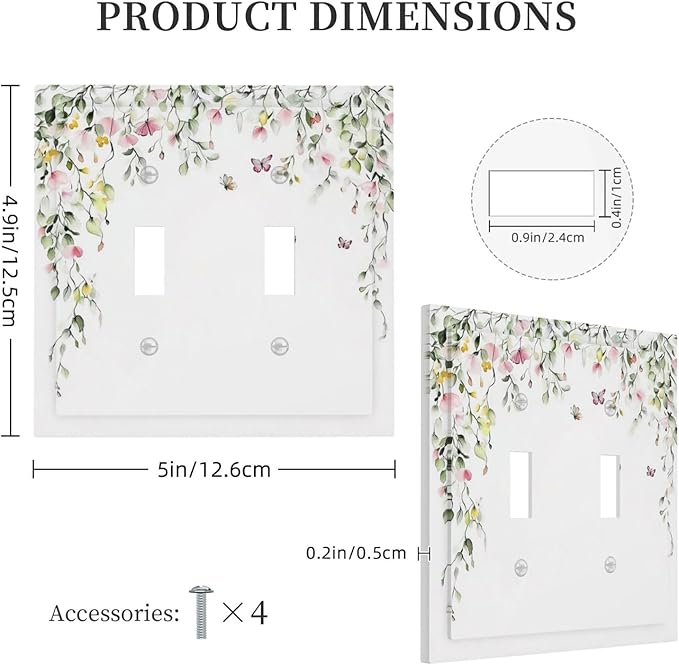 Watercolor Flowers Vine Colorful Butterfly Floral Decorative Switch Plates 2 Gang Double Toggle Outlet Light Switch Cover Wall Plate Electrical Faceplate For Bed Room Living Room Decor