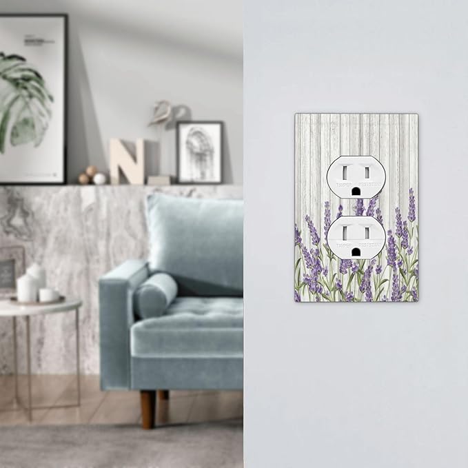 Rustic Wooden Plank Lavender 1 Gang Wall Plate Single Duplex Outlet Cover Receptacle Decorative Light Switch Cover Plate Electrical Faceplate Socket for Bedroom Bathroom Kitchen Decor