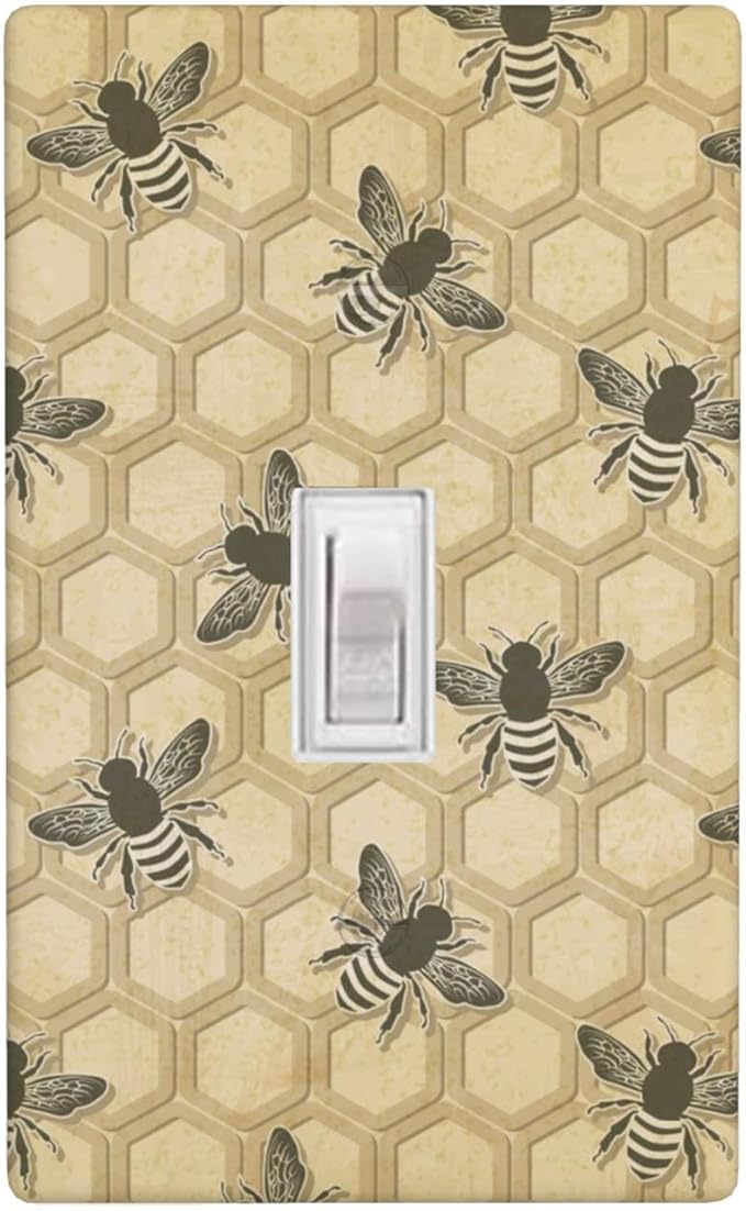 Honey Bee Honeycomb 1-Gang Toggle Light Switch Plate, Vintage Bee Wall Plate for Bedroom, Bathroom, Sunroom & Home
