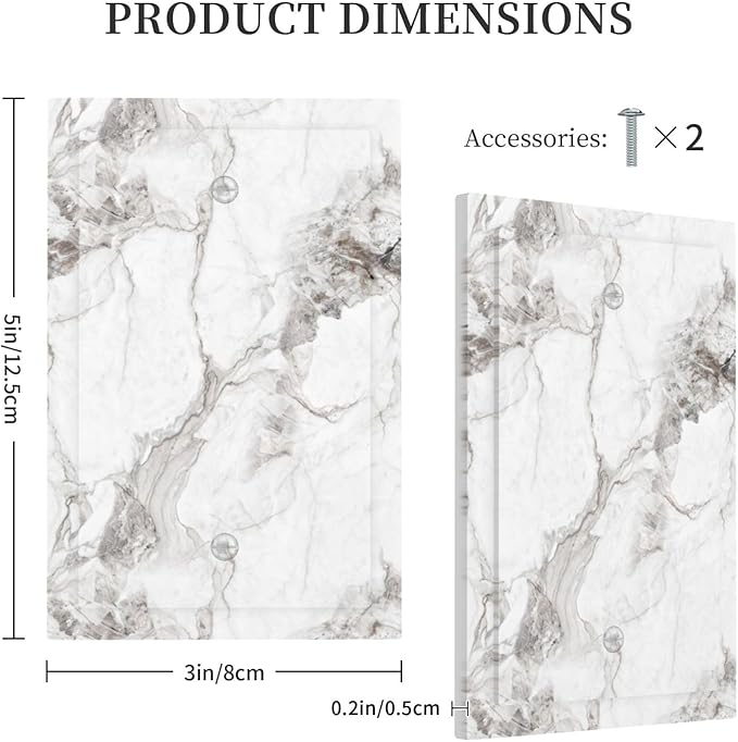 White And Gray Marble Patterns Texture Abstract Print Light Switch Cover Plate 1 Gang No Device Blank Electrical Wall Plates Faceplate Decorative Switch Plate Covers for Bathroom Kitchen Decor