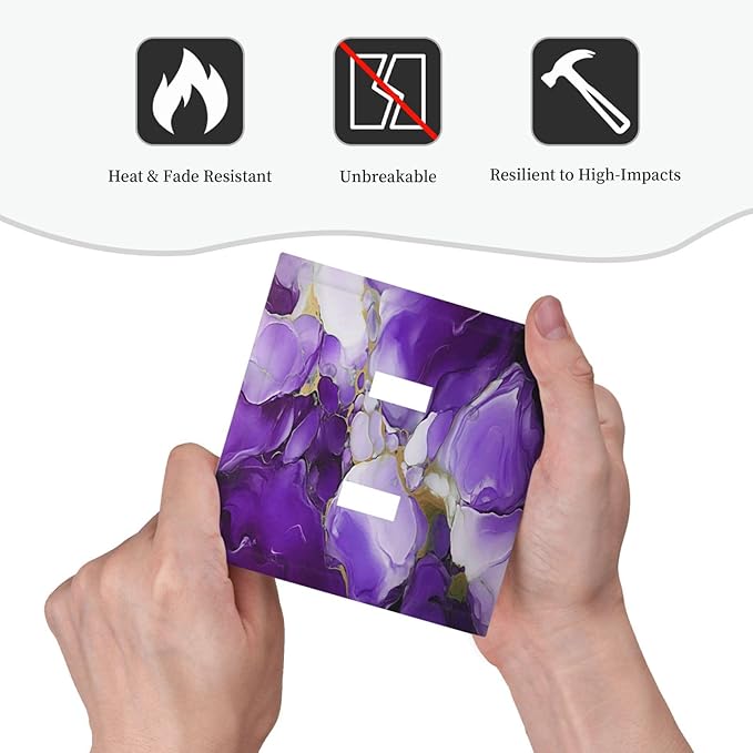 Decorative Light Switch Cover Abstract Luxury Purple Gold Marble Textures 2 Gang Wall Plate Oversized Double Toggle Two Switch Wall Cover Dual Device Electrical Face Plate