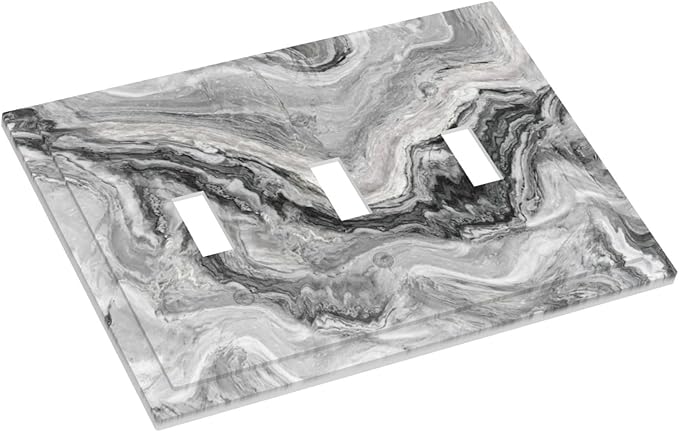 Beautiful Grey Marble Texture Simple Abstract Print Decorative Switch Plates 3 Gang Wall Plate Triple Toggle Light Switch Cover Faceplate Electrical Wall Panels for Bathroom Kitchen Decor