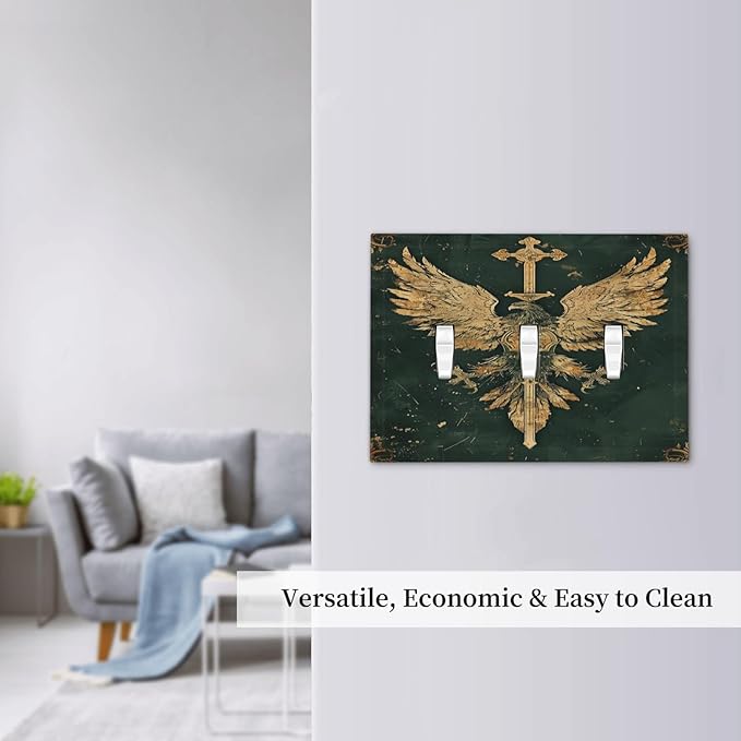 Medieval Retro Golden Eagle Totem Decorative Switch Plates 3 Gang Wall Plate Faceplate Electrical Wall Panels Triple Toggle Light Switch Cover for Bedroom Living Room Decor