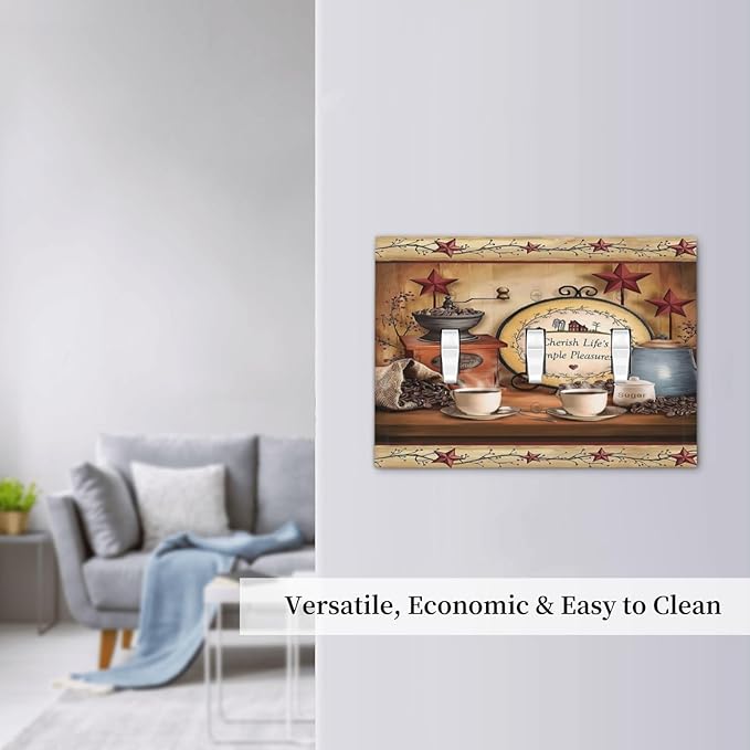 Simple Home Country Life Triple Toggle Decorator Outlet Light Switch Wall Plate Cover Kitchen Western Cabin Coffee Beans Cup Bar Clock Jumbo Decorative 3 Gang Three Device Receptacle Faceplate Cover