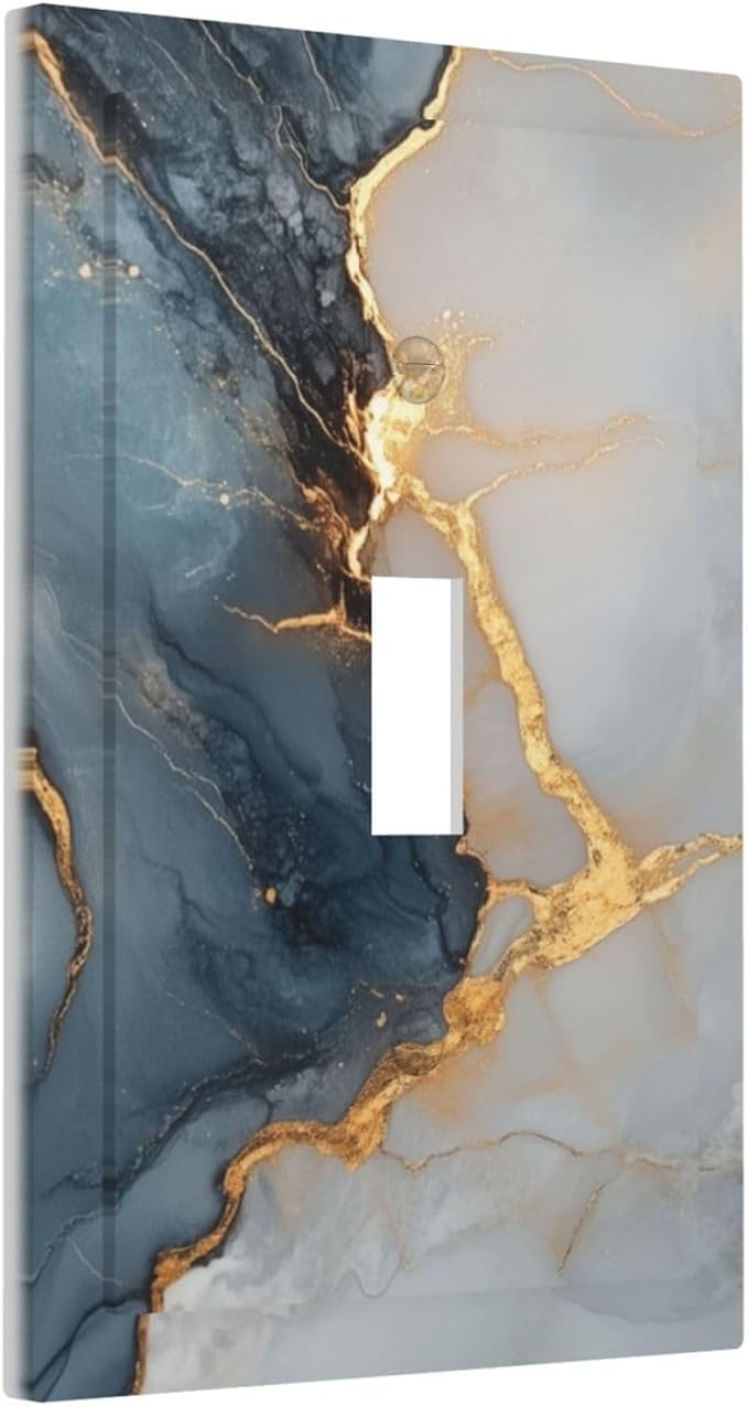 Abstract Blue Granite Luxury Texture Print 1 Gang Light Switch Cover Single Toggle Wall Plate Decorative Electrical Switchplate Covers for Country Bedroom Kitchen Living Room Décor