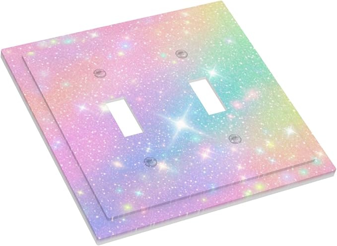 Decorative Light Switch Plate Covers Rainbow Shiny Gradient Colors 2 Gang Wall Plate Double Toggle Switch Cover Plate Electric Dual Device Electrical Faceplate for Kids Room Nursery Decor