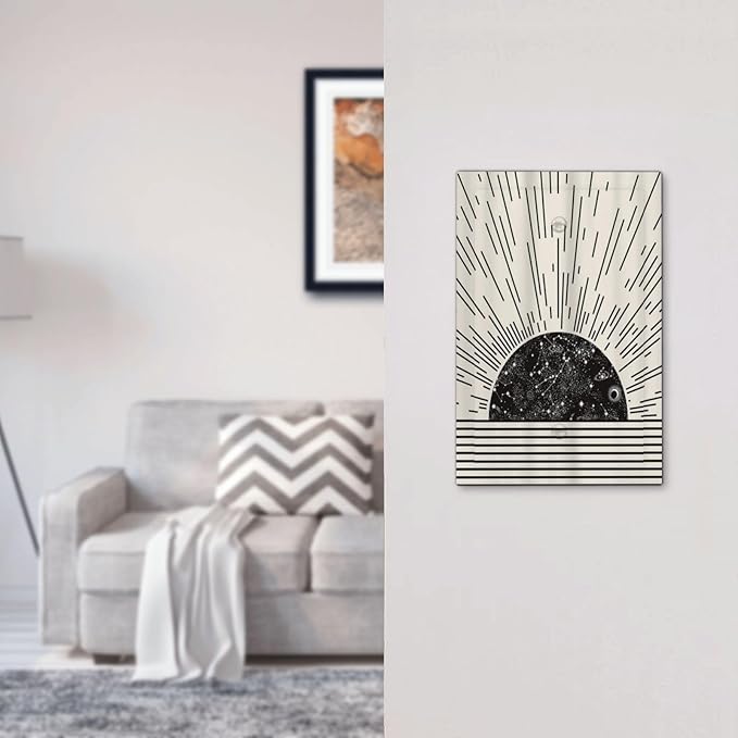 Mid Century Boho Sun Abstract Black Sunrise Horizon 1 Gang Light Switch Covers No Device Wall Plate Decorative Blank Switchplate Electrical Faceplate for Kitchen Bathroom Bedroom Decor