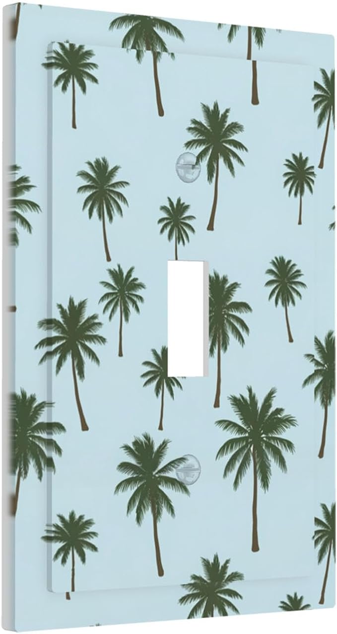 Tropical Palm Tree 1-Gang Toggle Light Switch Plate, Coastal Breeze Decorative Wall Plate for Beach House Decor