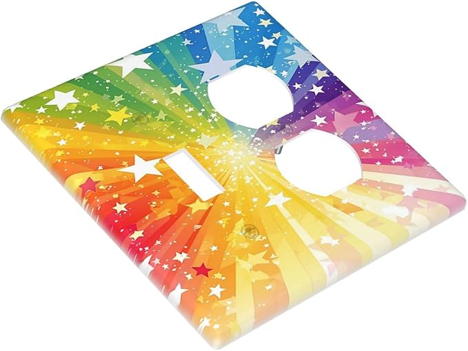 Light Switch Cover Plate Rainbowcolored Rays With White Stars 2 Gang Decorative Switch Plates 1 Toggle Duplex Combo Outlet Covers GFCI Wall Plates for Nursery Home Decor