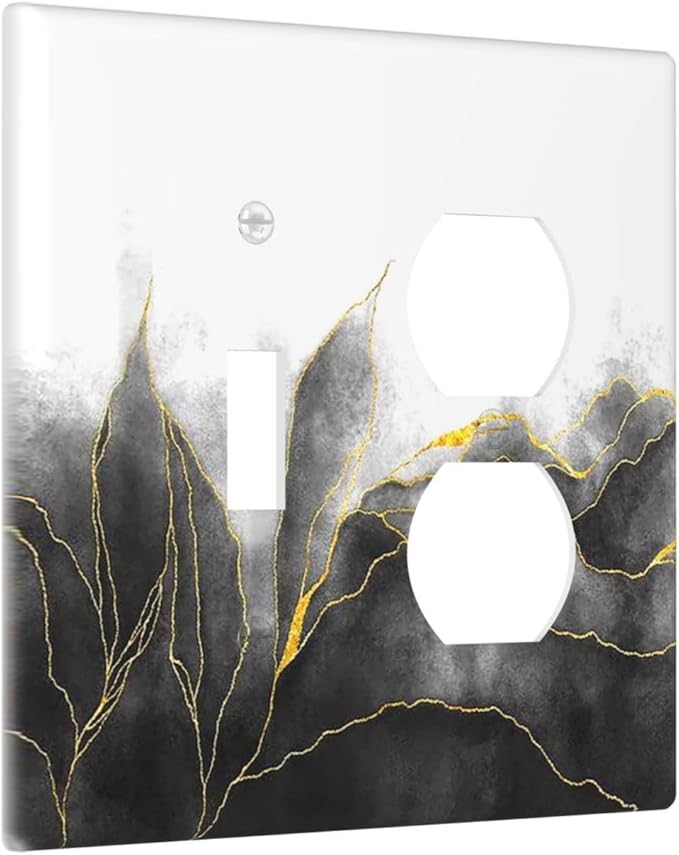 Wallplates Black And Gold Marble White Golden Leaves 1 Toggle 1 Duplex Switch Plate Electrical GFCI Faceplate Decorative Light Switch Covers for Bedroom living Room Decor