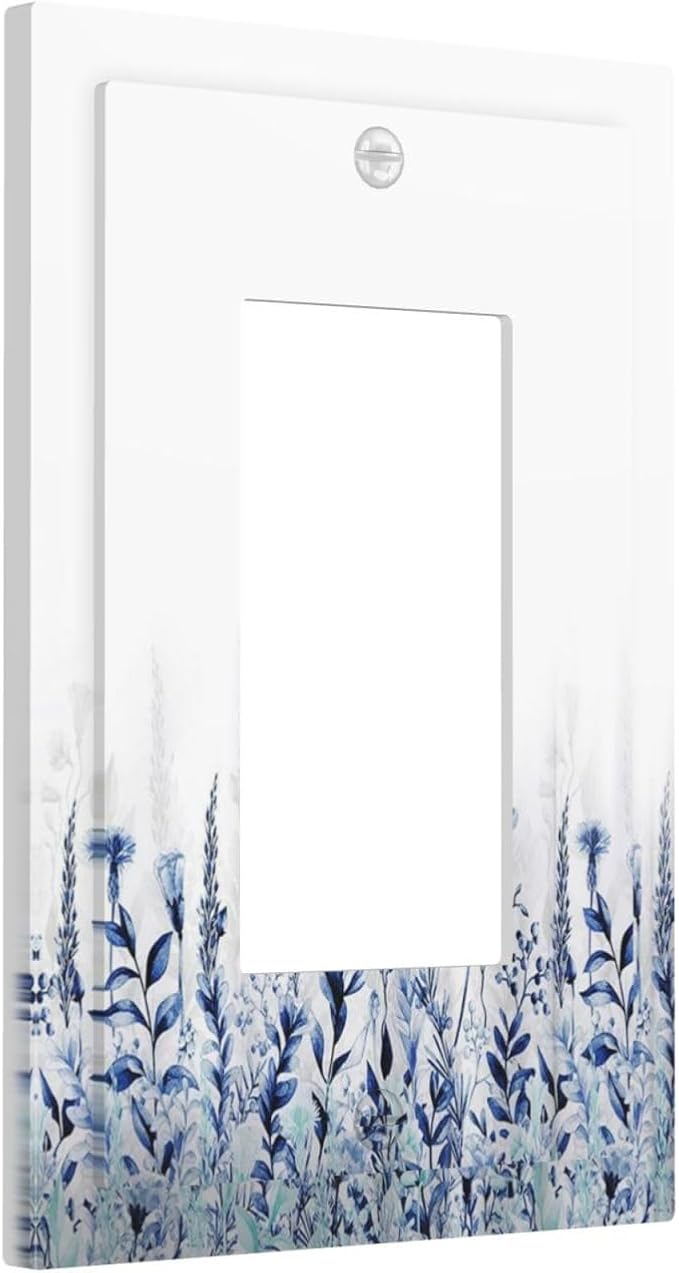 Decorative Outlet Covers Rustic Blue Plants Wildflowers Boho Leaves Bohomian 1 Gang Single Decora GFCI Device Light Switch Covers Plate 1 Rocker Wall Plate Jumbo Switch Plate Cover