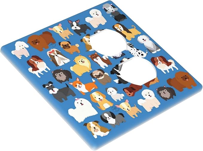 Cute Animal Dogs Puppy Decorative Outlet Cover Blank And Duplex Light Switch Plate Cover Electricity Receptacles Plates For Home Kitchen Living Bedroom 4.6 * 4.5