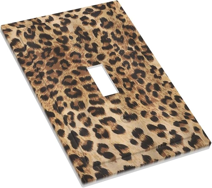 Leopard Print 1 Gang Light Switch Plate Cheetah Brown Orange Decorative Single Toggle Wall Plate Cover Wild Safari Animal Powerful Electrical Switchplate Faceplate Men Panthera Bedroom Room Decorate