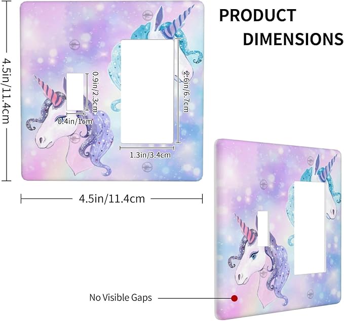 Girl Purple Pink Rainbow Blue Unicorn 2 Gang Single Toggle/Decorator Combination Light Switch Cover Decorative Combo 1-Toggle/1-GFCI/Rocker Wall Plate Cover