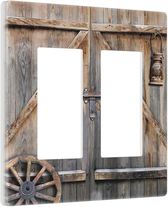 Wood Garage Barn Door Cabin 2 Gang Double GFCI Rocker Rocker/Decorator Light Switch Cover Decorative Outlet Wall Plate Electrical Faceplate Screwless